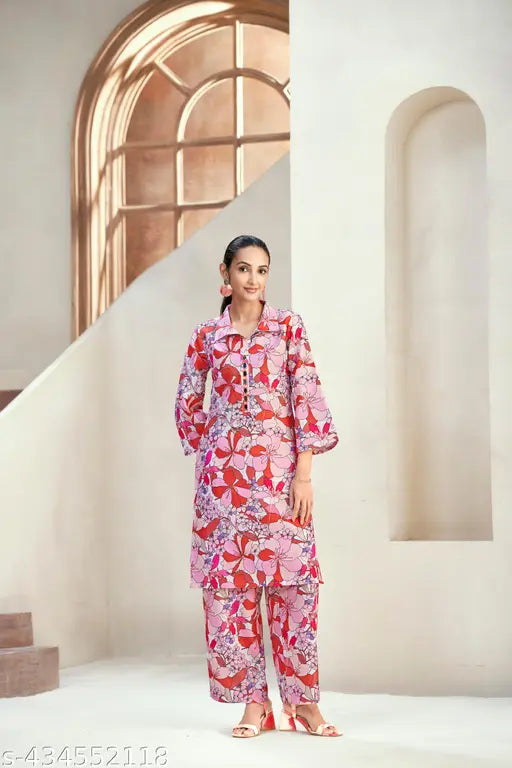 Women's Cotton Printed Kurta with Pant Co-ords Set