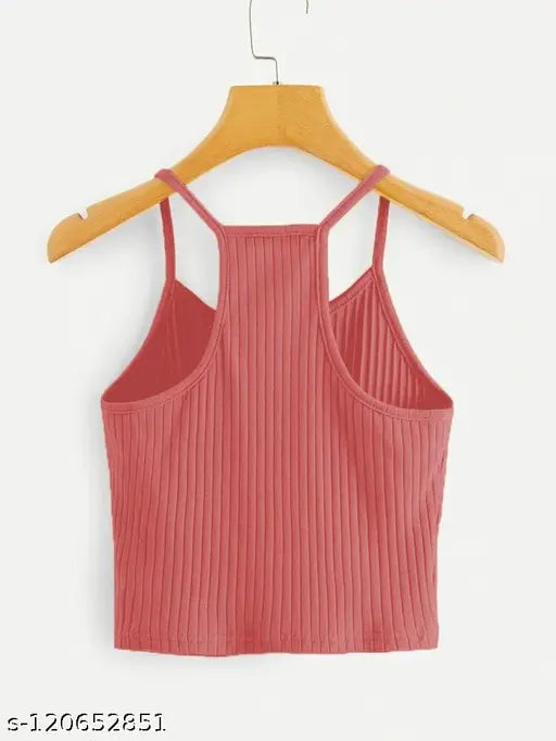 Round Neck Sleeveless Spaghetti Ribbed Crop Top