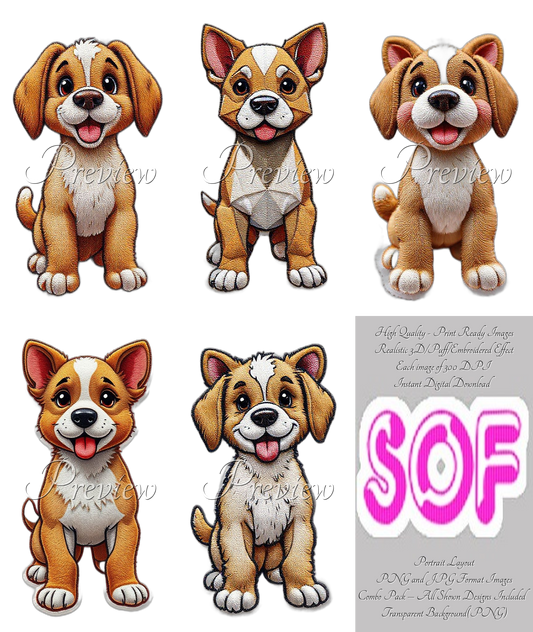 #0000 Standing Dog Puppy Theme Pack of 5 Digital Images | 300 DPI Printable Art | Images for Print on Demand