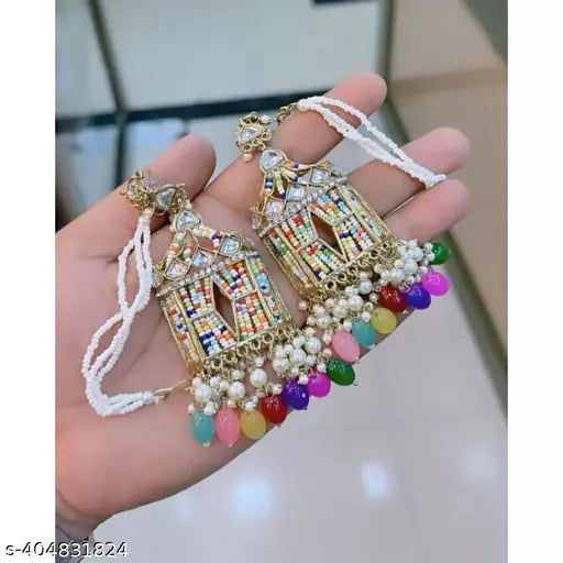 Indian Joharibazar Gold Plated Kundan Ethnic Earrings Jhumka Jewelry Polki Set a