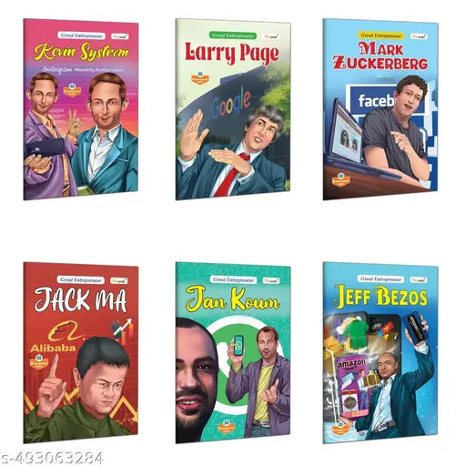 Books for young learners : (Great Entrepreneur) - Mark Zuckerberg  Jeff Bezos  Jack Ma  Jan Koum  Larry Page and Kevin Systrom : Story Books for Kids  Educational stories - Pack of 6 Books