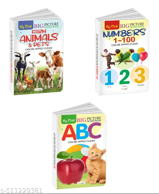 My First Big Picture Board Book ABC  Numbers 1-100 andFarm Animals & Pets : Educational board books for toddlers  Interactive board books for kids - Set of 3 board books