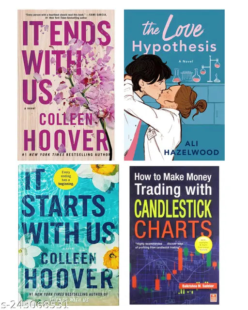 IT END WITH US BY COLLEEN HOOVER  + IT STARTS WITH US BY COLLEEN HOOVER  + THE LOVE HYPOTHESIS BY ALI HAZELWOOD  + HOW TO MAKE MONEY TRADING WITH CANDLESTICK  CHARTS BY BALKRISHNA M. SADEKAR