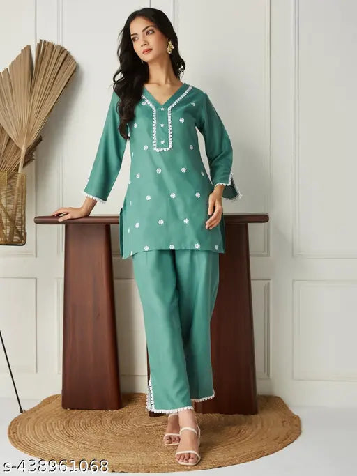Women's Poly Cotton  Lace Co-Ord Set