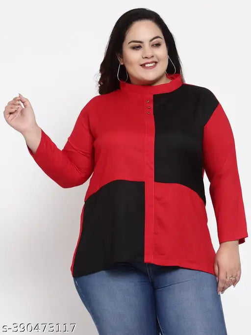 FAZZN Plus Size Multi Color Solid Turtle Neck Full Sleeves Rayon Top