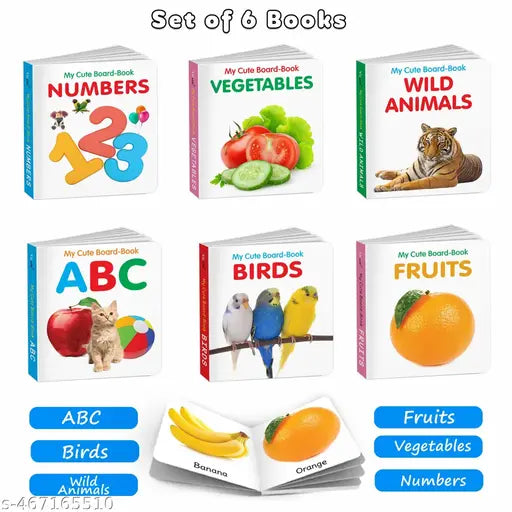 My First Library Kids Board Books ABC  Numbers  Fruits  Vegetables  Wild Animals  Birds - Picture books for toddlers  Fun board books for kids - Set Of 6 Board Books For Kids
