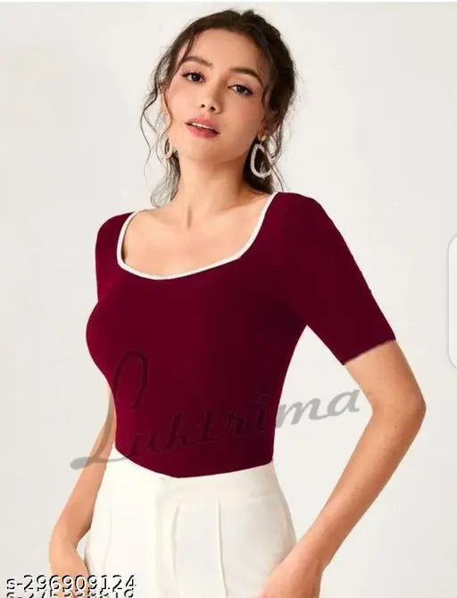 Deepneck Contrast Short Sleeve top