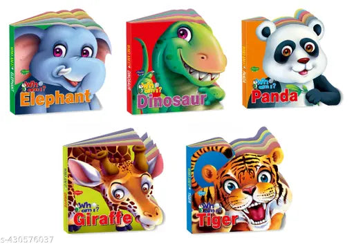 Elephant  Dinosaur  Panda  Giraffe and Tiger board books for kids : Board books for kids  Animals board books for kids  Learning books for kids - Gift pack of 5 books for children