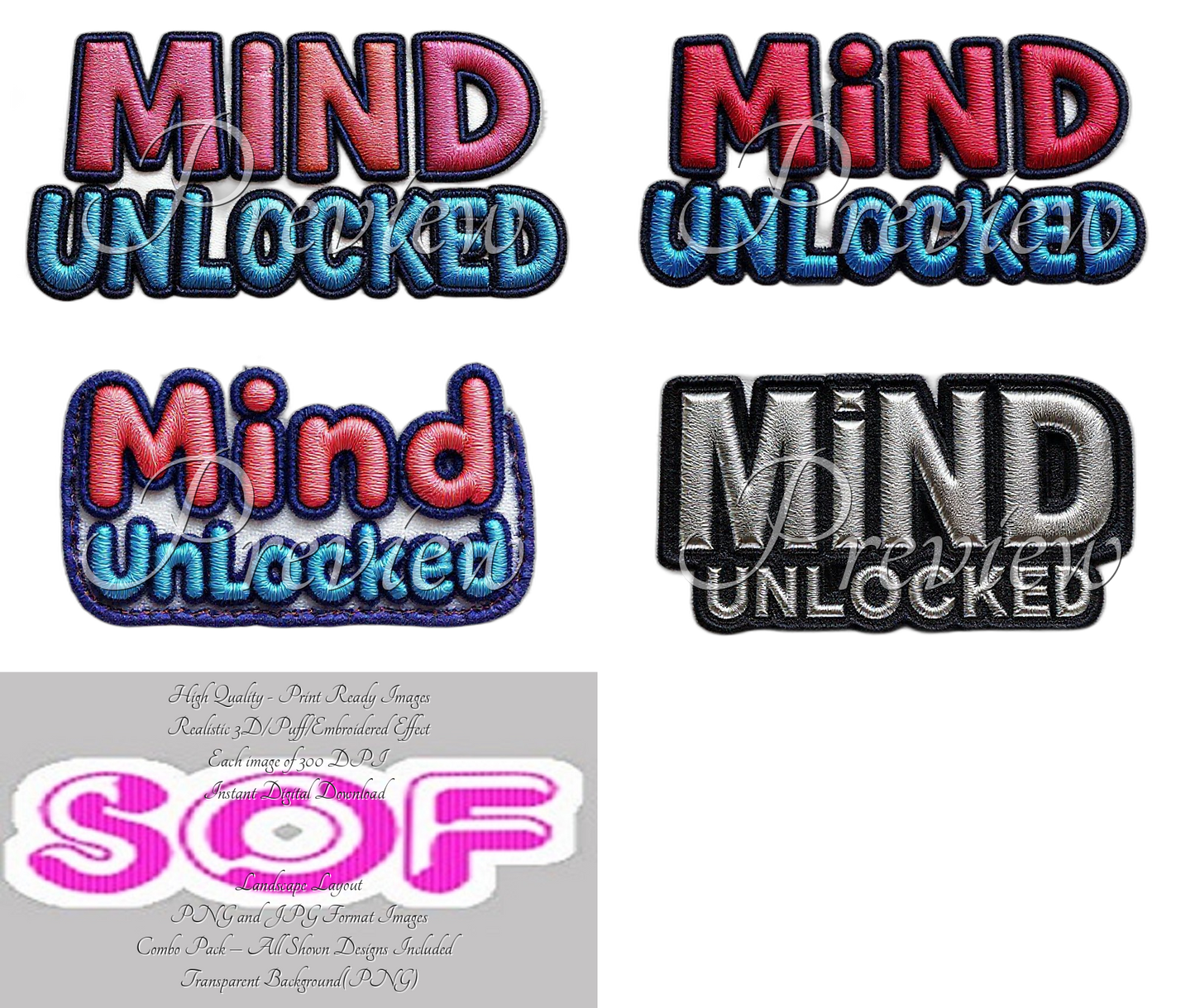 Mind Unlocked Theme Pack of 4 Digital Images – 300 DPI Printable Art