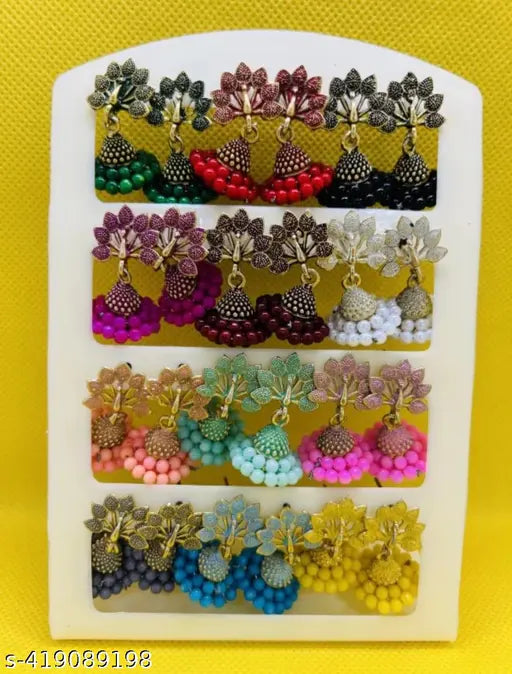 Ethnic Western Oxidize Small Earring Jumki For Women And Girls Amber Crystal  Zinc Jhumki Earring  Earring Set  Drops & Danglers