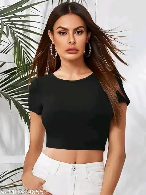 Round Neck Simple Short Sleeve Fashionable Top For Woman