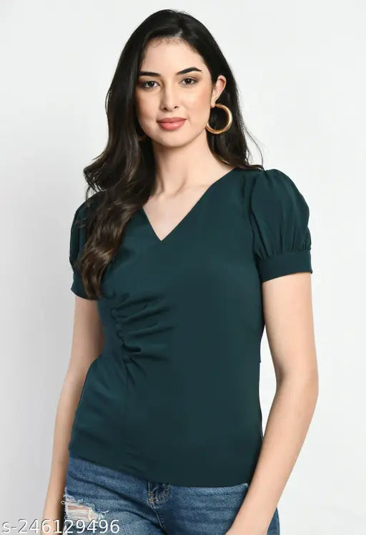 Trendy Solid Pleated Top