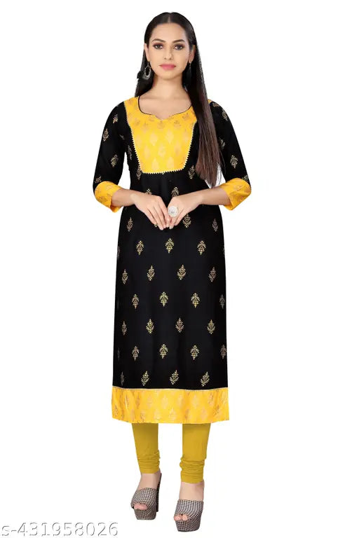 Ashima Designer Gold Foil Printed Sweetheart Neck Calf Length Premium Kurti