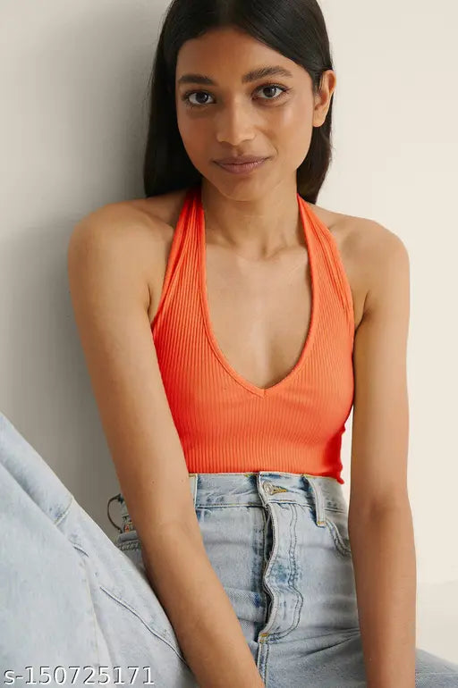 Halter Round Neck Sleeveless Ribbed Top