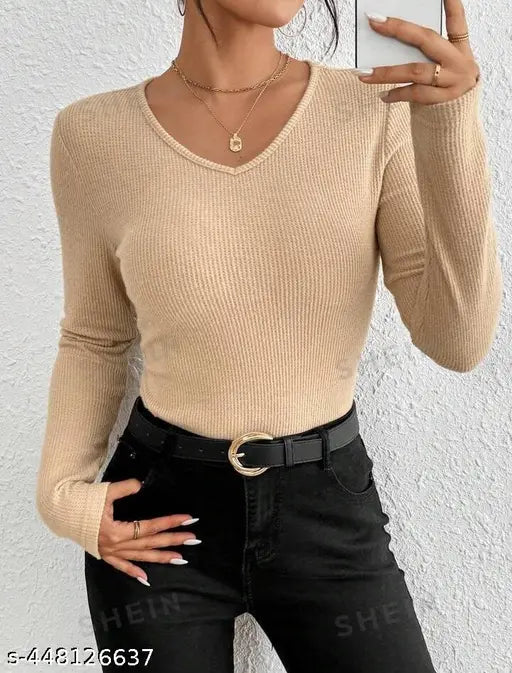 STYLISH ND TRENDY V NECK T-SHIRT BROWN