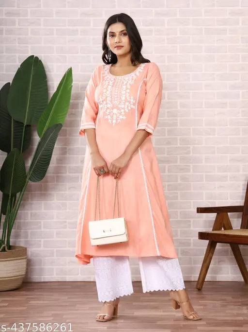 Womens Beautiful Rayon Neck Embroidered Kurti
