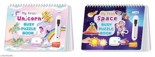 My First Unicorn and Space Busy Puzzle Book : Activity Binder for Early Learning  Learning Binder for Early learners  Montessori Book with hook and loop  Spiral Binding book - Pack of 2 Busy Puzzle Books
