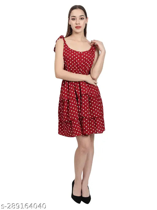 Nature Craft Women Maroon Crepe stripe shoulder Floral Print A-Line Dress