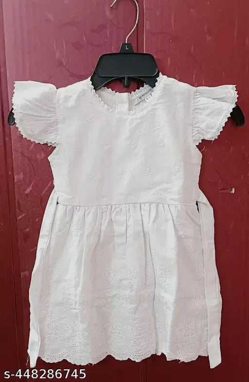 PURE COTTON SCHIFFLI GIRLS BABY GIRLS FROCK WHITE