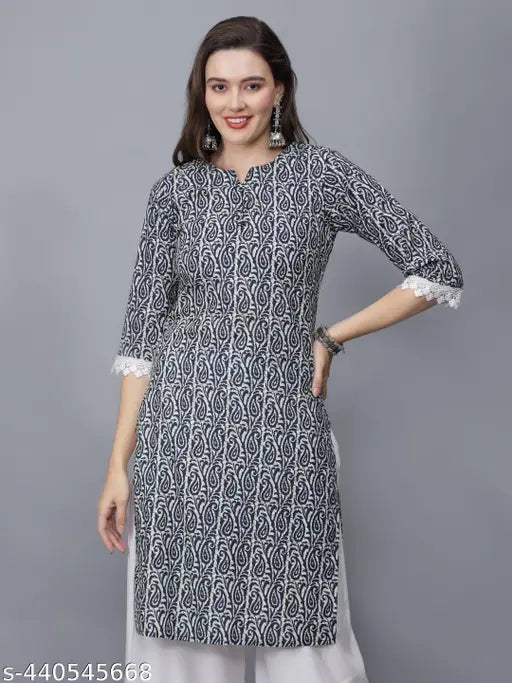 Women Floral Print Pure Cotton Straight Kurta