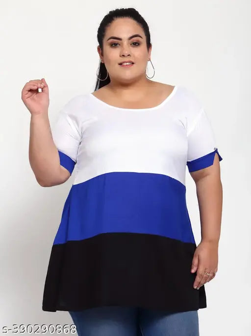 FAZZN Plus-Size Multi-Color Solid Rayon Boat Neck Half Sleeves Top