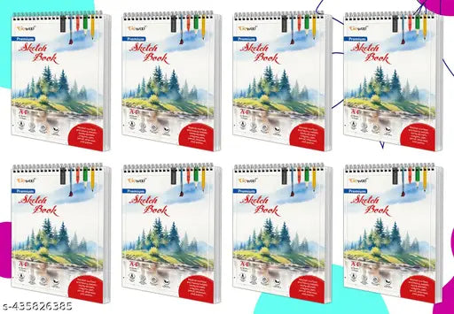 A4 Premium Sketch Book : Top spiral binding Notebooks  140 GSM Paper  36 sheets book fo colouring  drawing and painting - Pack of 8 Sketch Books