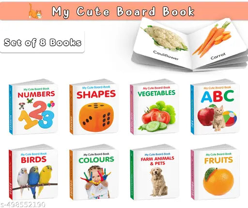 My Cute Board Book ABC  Colours  Birds  Fruits  Farm Animals & Pets  Vegetables  Shapes and Numbers : Toddlers first board book  Early learning educational book - Pack of 8 Books
