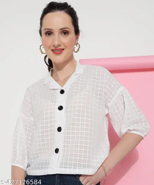 Womens Checks Georgette Stylish Shirt