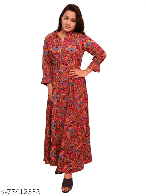 Nature Craft Abstract Printed Fit & Flare Maxi Dress