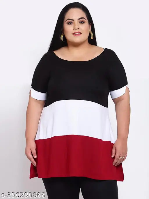 FAZZN Customizable Plus-Size Multi-Color Solid Rayon Boat Neck Half Sleeves Top