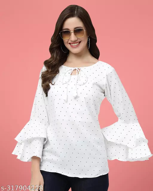 white top for women  polka dot top for women hip length regular top