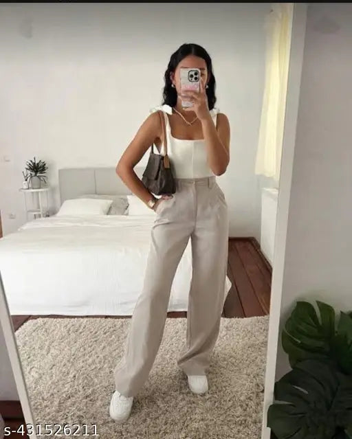 Solid High Waist Korean Straight Trousers for Women offer a comfortable stretchable and chic look perfect for formal casual and daily wear suitable for any occasion in formal and casual both