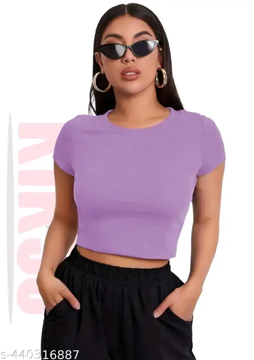 Round Neck Short Sleeve Fashionable Top For Woman