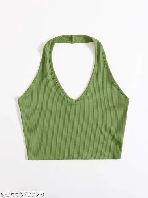 SUTBIT Halter Neck Crop Ribbed Women Top