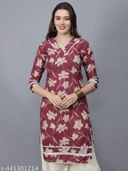 Women Floral Print Pure Cotton Straight Kurta
