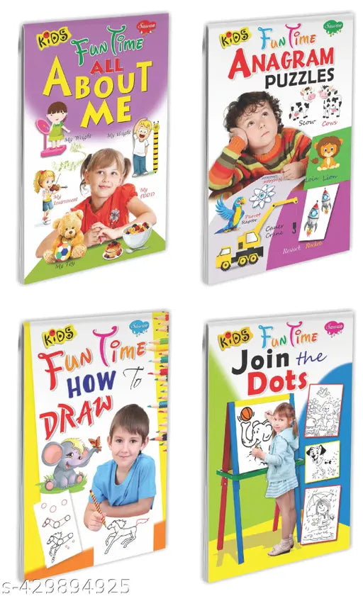 Kids Fun Time : All About Me  Anagram Puzzles  How to Draw and Join the Dots book for kids : Fun time activity book  Activity book for children  Children's puzzle book - Combo of 4 book for kids