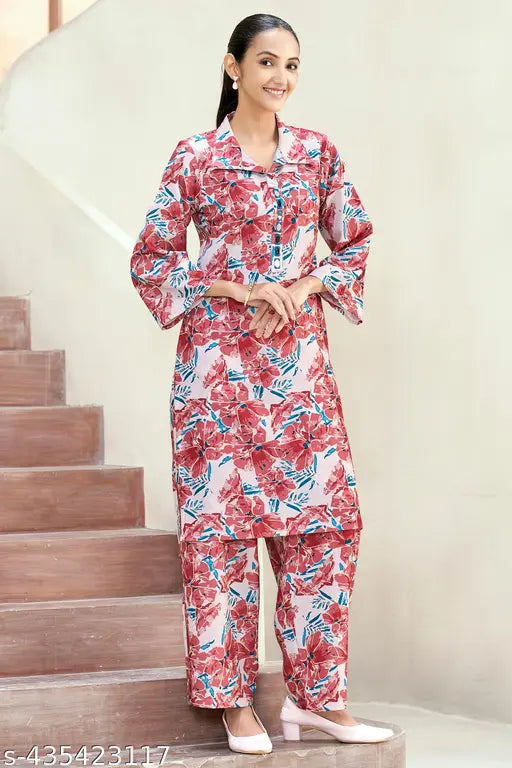 Women's Cotton Kurta with Pant Co-ords Set