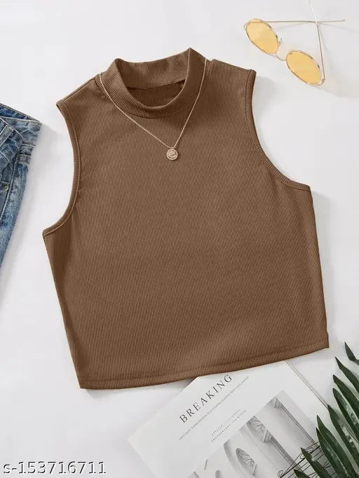 High Neck Sleeveless Ribbed Top