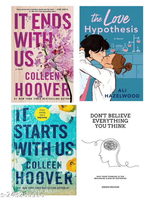 IT END WITH US BY COLLEEN HOOVER  + IT STARTS WITH US BY COLLEEN HOOVER  + THE LOVE HYPOTHESIS BY ALI HAZELWOOD  + DON'T BELIEVE EVERYTHING YOU THINK BY JOSEPH NHUYEN