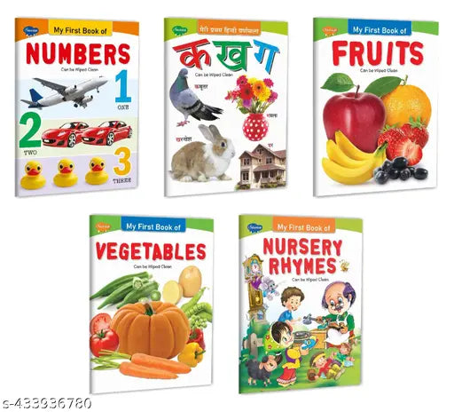 My First Book of Numbers  Fruits  Vegetables  Nursery Rhymes and Meri pratham Hindi varnamala ka kha ga book : Picture Book Collections for Early Learning   Toddler learning book  Educational picture books - Set of 5 learning books