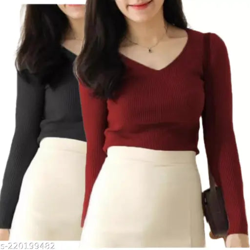 V Neck Combo Full Sleeve Premium Top