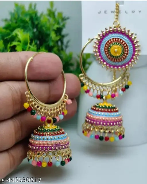 Fancy Earring Jhumki   Girls and Women earring's set   Very Light Weight Maang Tika bali Jhumka -