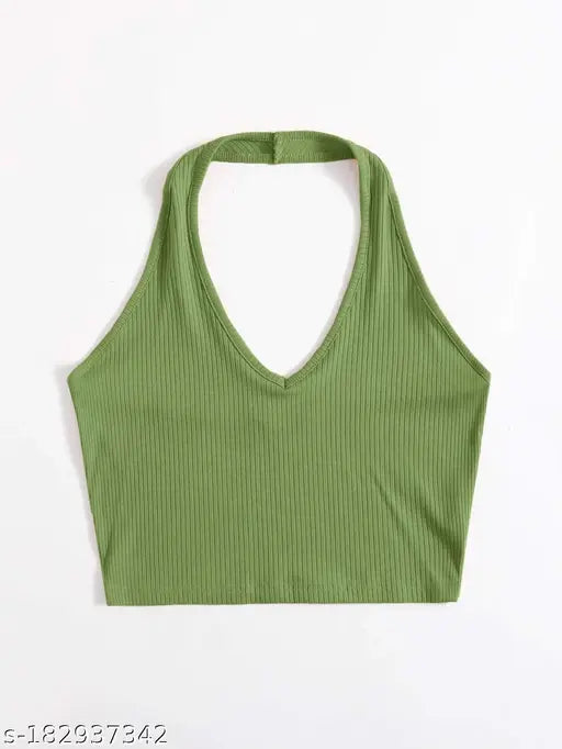 Halter Neck Crop Ribbed Top
