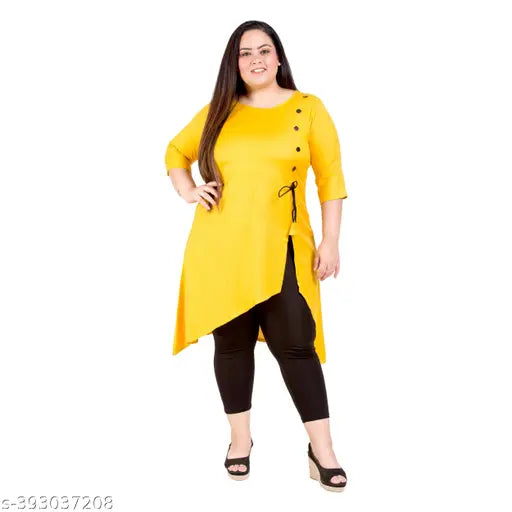 FAZZN Plus Size Yellow Rayon Kurti with Three Quarter Sleeves