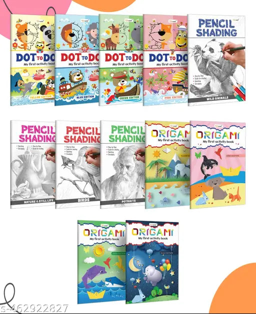 Complete Activity books for Kids : Children learning activity book  Pencil Shading book for kids  Origami book for Toddlers  Dot to Dot book - Pack of 12 Activity books
