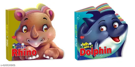 Rhinoceros and Dolphin Who Am I' Die-Cut Shape Board-Books for kids : Die cut shape book  Learning book for kids  Kids educational book - Combo of 2 board book for kids.