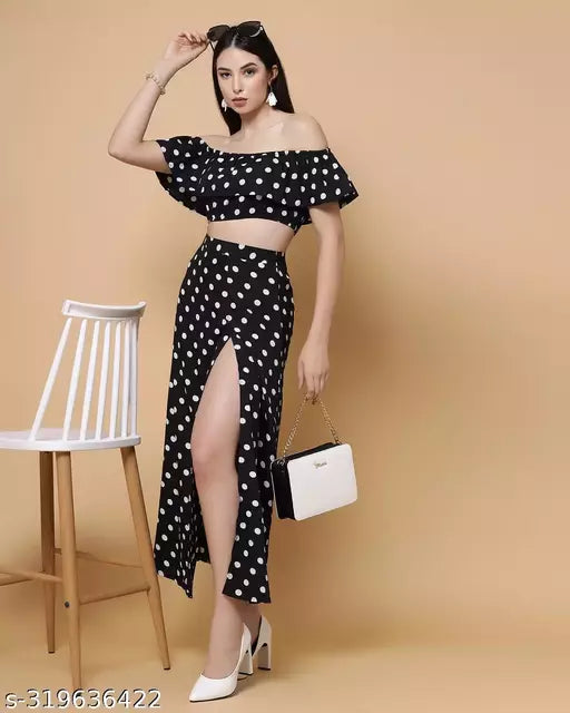 women beachwear dersses for women black color polka dot dress top and bottom dress for women