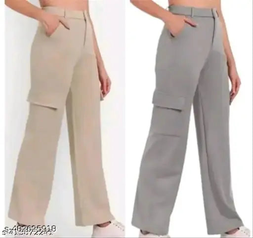 Women solid cargo bell boutam pants combo pack of 2