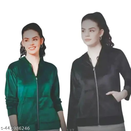 Dee-Nayra Solid Full Sleeves Soft and Plain Casual Jackets For Women Velvet jacket black&navy
