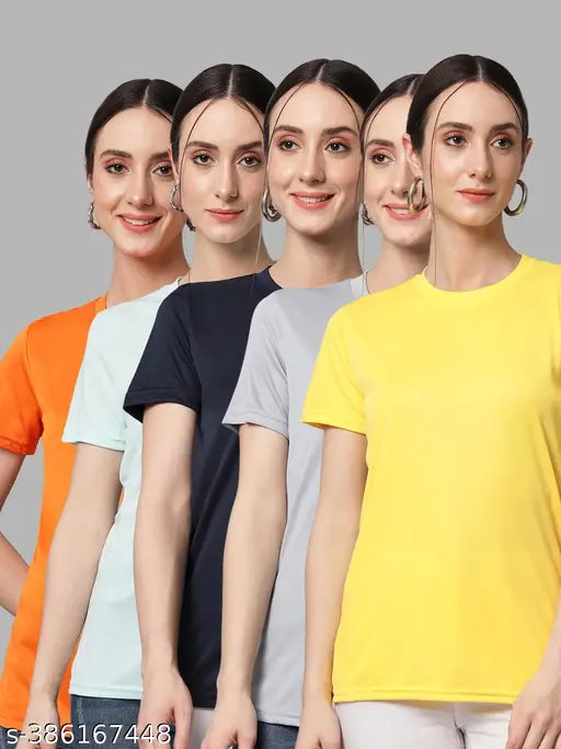 Womens Solid Tshirts Half Sleeves (Pack Of 5)